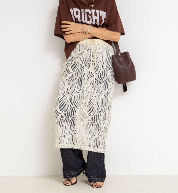 Rie Miller「《セットアップ対応》チュール刺繍タイトスカート」|タイト|キナリ