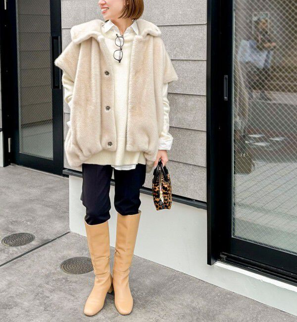 Rie Miller「エコファー衿付ベスト」|ブルゾン・スタジャン|