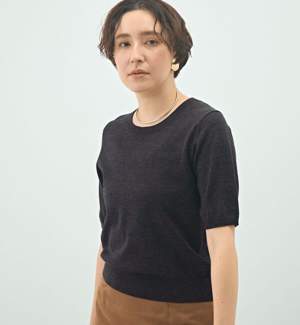 NOLLEY'S sophi「《アンサンブル対応》《手洗い可能》ウール100％5分袖プルオーバーニット」|ニット・セーター|