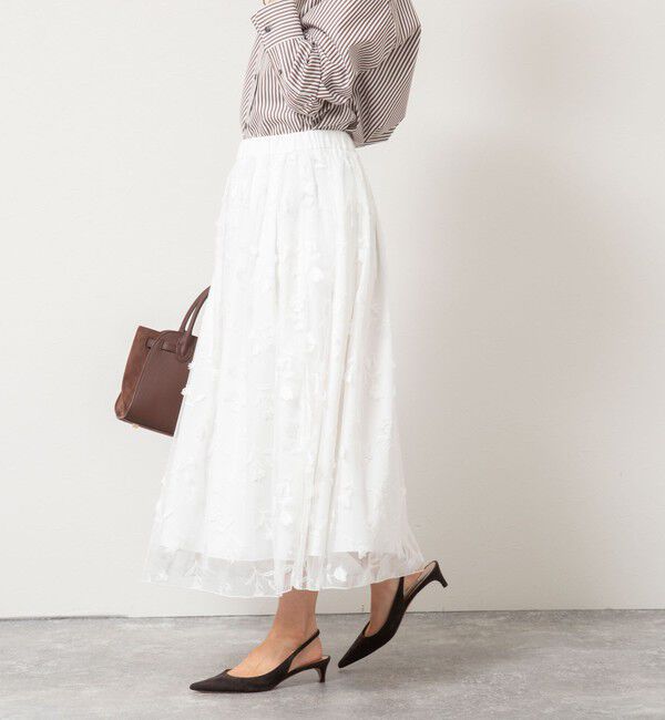 NOLLEY'S「ウォッシャブルチュール刺繍リバーシブルギャザースカート」|フレア|