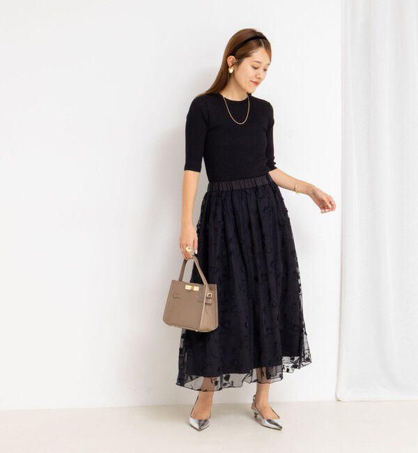 NOLLEY'S「ウォッシャブルチュール刺繍リバーシブルギャザースカート」|フレア|