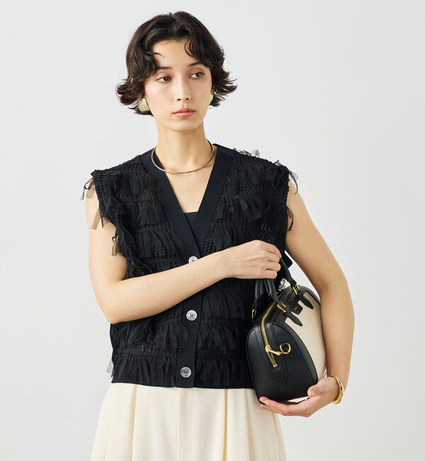 NOLLEY'S「《手洗い可能》チュールフリンジVネックベスト」|ベスト・ジレ|
