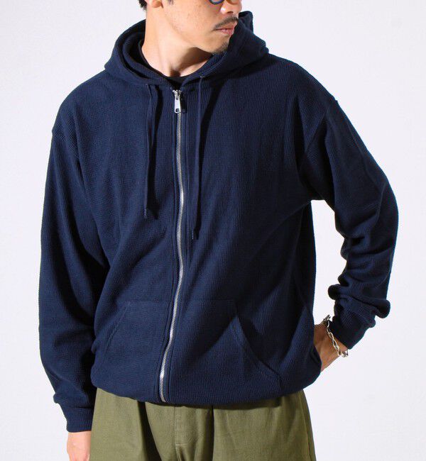 GLOSTER「【レイヤードに最適】起毛ワッフル 裾ドロストジップパーカー」|パーカー|