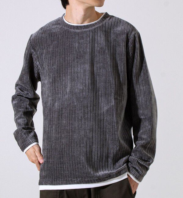 GLOSTER「【重ね着見えで即サマになる】カットコール フェイクレイヤードロンT」|Tシャツ・カットソー|チャコールグレー