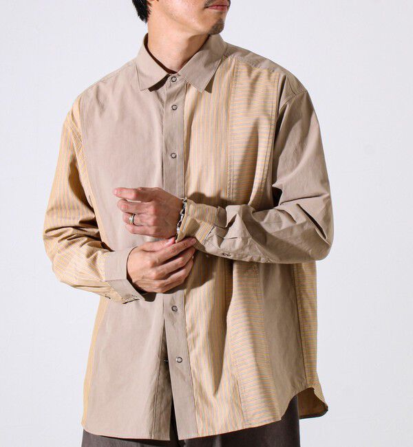 GLOSTER「【無地&times;柄の遊び心デザイン】スマートクレイジーロングスリーブシャツ」|シャツ・ブラウス|ブラウン系その他