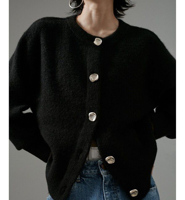 SALON adam et rope'「【WEB限定】2WAYニュアンスメタルボタンシャギークルーカーディガン 2」|カーディガン|ブラック(01)
