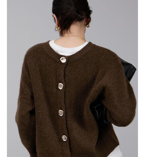SALON adam et rope'「【WEB限定】2WAYニュアンスメタルボタンシャギークルーカーディガン 2」|カーディガン|ブラウン(20)