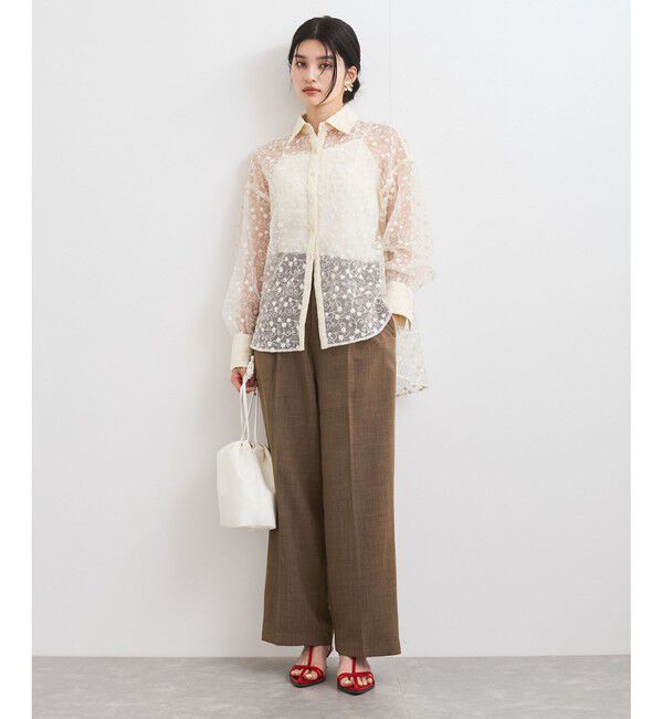 VIS「【洗える】アソートシアーシャツ(フラワー刺繍&無地）」|シャツ・ブラウス|