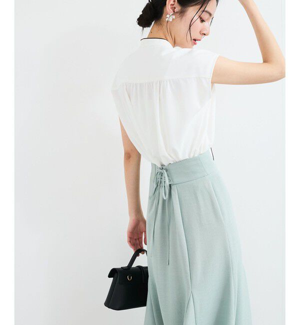 VIS「【接触冷感】配色ボウタイタックブラウス」|シャツ・ブラウス|