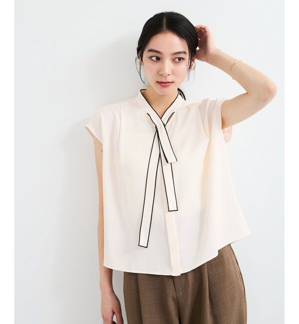 VIS「【接触冷感】配色ボウタイタックブラウス」|シャツ・ブラウス|