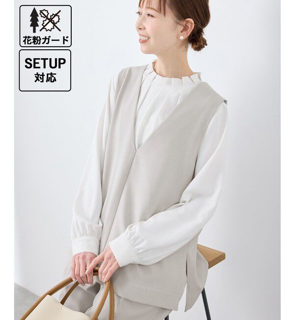 Rope&rsquo;Picnic「【花粉ガード】クリアツイルジレベスト/セレモニー・通勤対応・セットアップ対応」|ベスト・ジレ|ライトグレー(08)