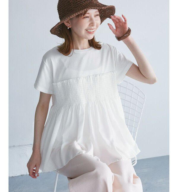 Rope&rsquo;Picnic「シャーリングビスチェ風ドッキングカットソー」|Tシャツ・カットソー|