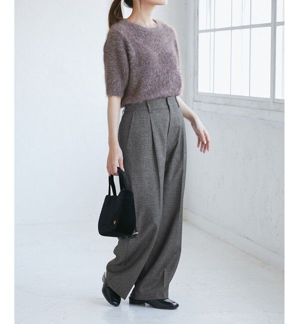 Rope&rsquo;Picnic「【低身長・小柄さんサイズ】レディハンサムシリーズ ウールライクウエストタックセミワイドパンツ」|スラックス|