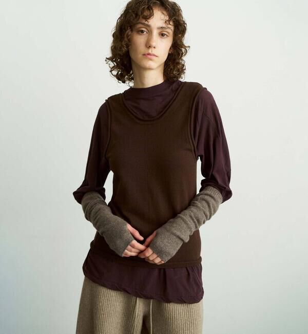 UNFIL「UNFIL | ブラッシュシルクコットン スリーブレストップ WOMEN」|Tシャツ・カットソー|