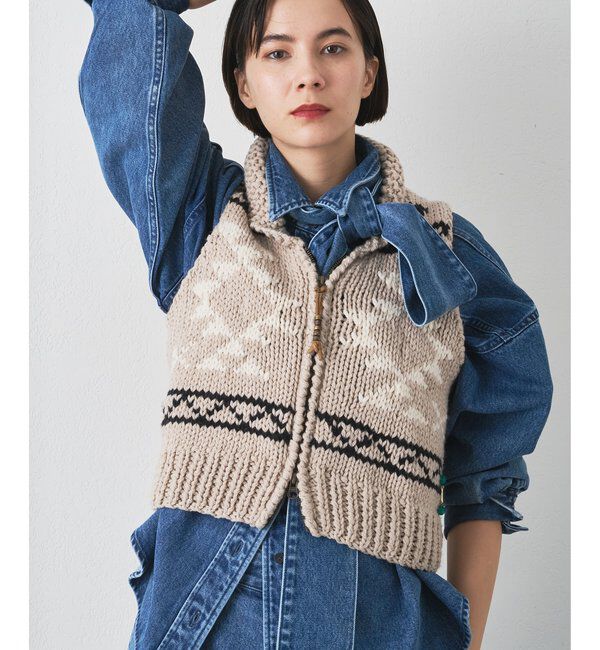  「【BSBEE】カウチンZIP ベスト」|ニット・セーター|