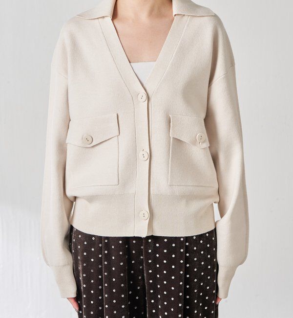  「【襟は取り外し可能】オープンカラーニットカーディガン」|ニット・セーター|