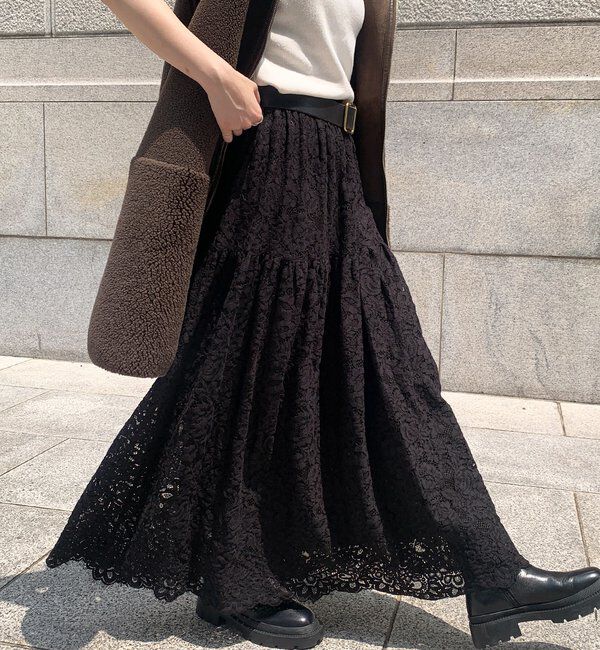  「スカラレースフレアスカート」|スカート|ブラック