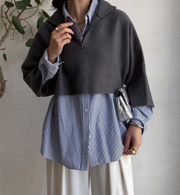  「【WEB限定】フロントファースナープルオーバー＋リブニットワンピースセット」|スーツ|