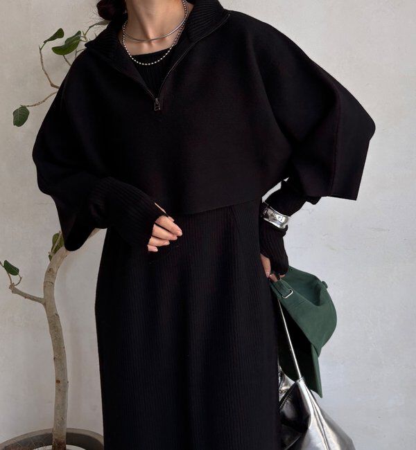  「【WEB限定】フロントファースナープルオーバー＋リブニットワンピースセット」|スーツ|