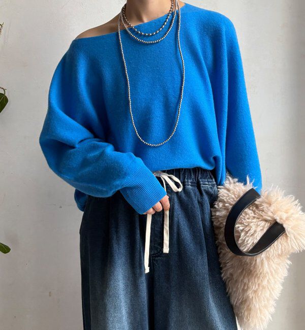  「メリノウール100%ボートネック」|ニット・セーター|ブルー