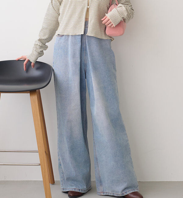  「【3サイズ】デニムタックワイドパンツ」|デニム|ブルーその他1