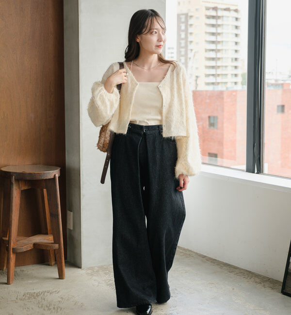  「【3サイズ】デニムタックワイドパンツ」|デニム|