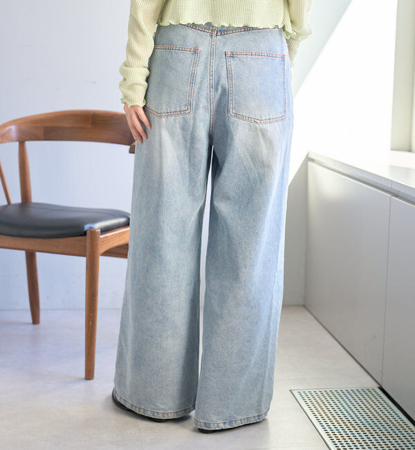  「【3サイズ】デニムタックワイドパンツ」|デニム|