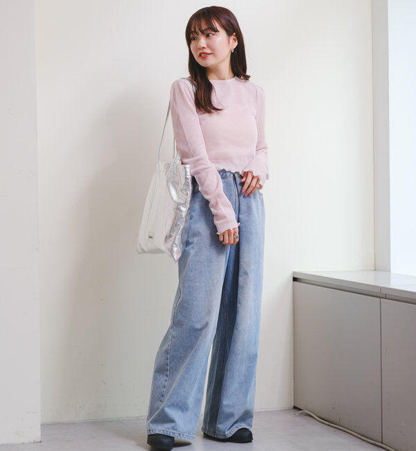  「【3サイズ】デニムタックワイドパンツ」|デニム|