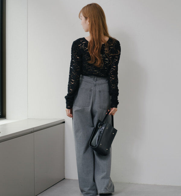  「【3サイズ】デニムタックワイドパンツ」|デニム|