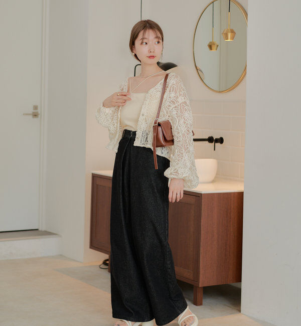  「【3サイズ】デニムタックワイドパンツ」|デニム|