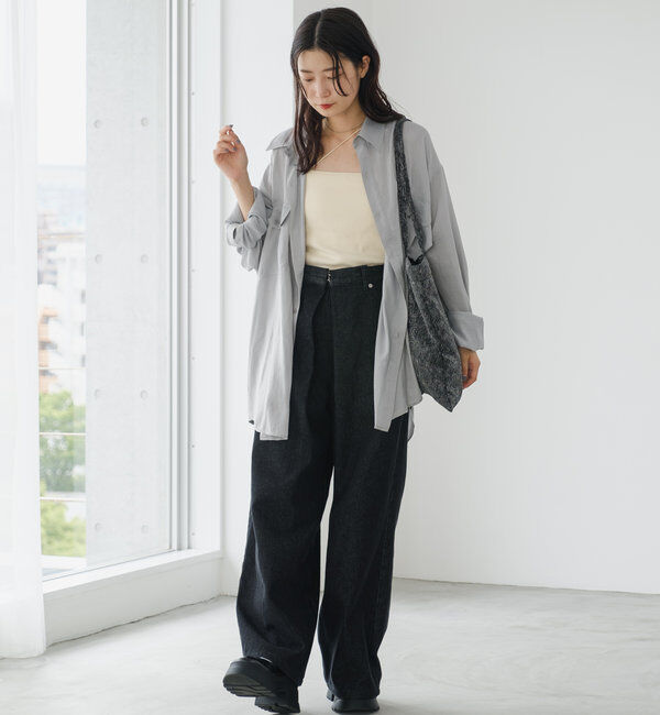  「【3サイズ】デニムタックワイドパンツ」|デニム|
