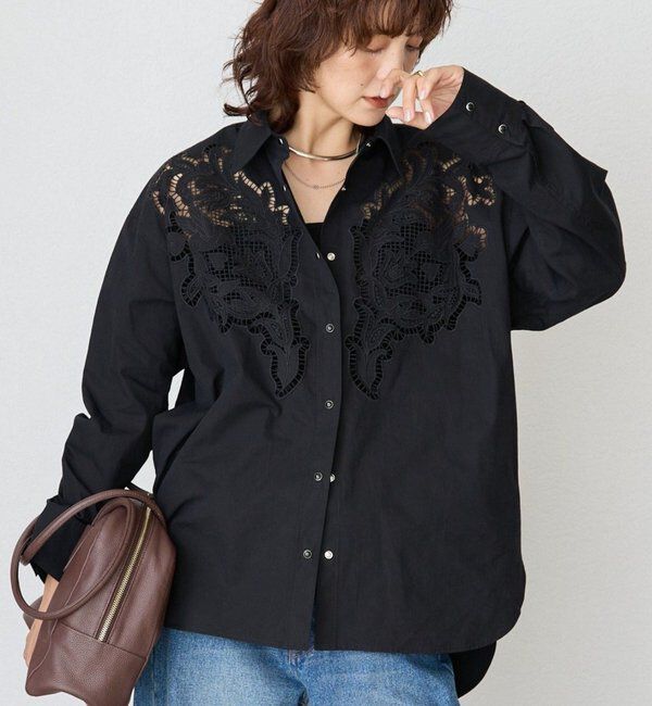  「【大人のこなれ感】カットワークオーバーシャツ」|シャツ・ブラウス|ブラック
