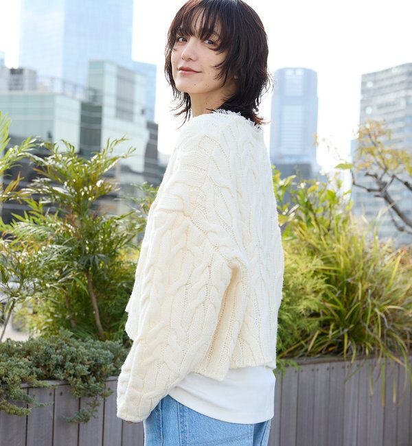  「【大人のこなれ感を演出】フリンジネックケーブルニット」|ニット・セーター|