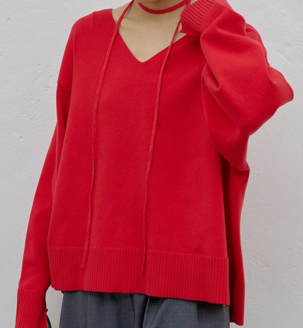  「【CHIKAコラボ】【着やせ&times;時短おしゃれ】タイ付き総針Vネックニット」|ニット・セーター|