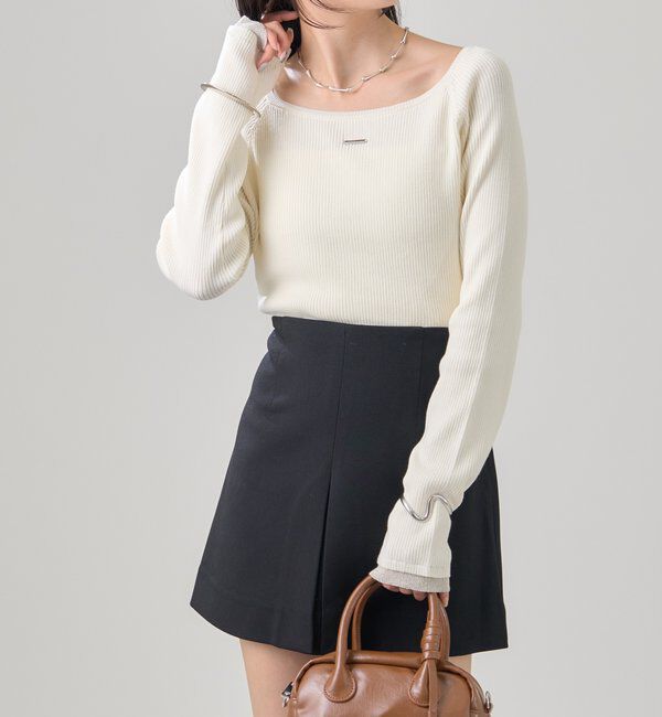  「プレート付きクルーリブニット」|ニット・セーター|