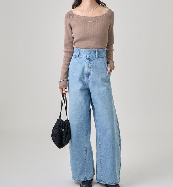  「プレート付きクルーリブニット」|ニット・セーター|