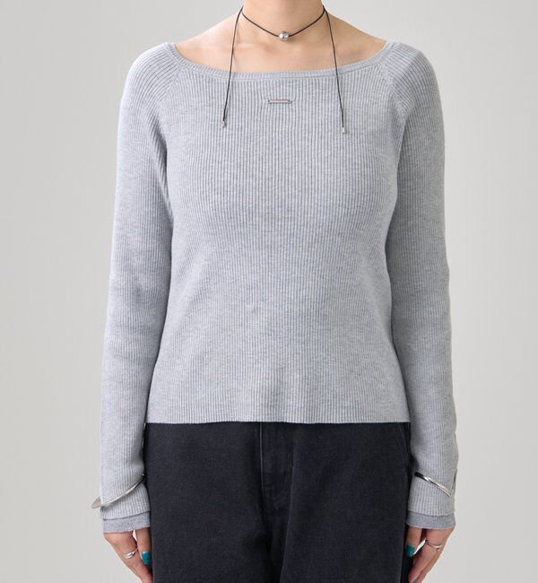  「プレート付きクルーリブニット」|ニット・セーター|