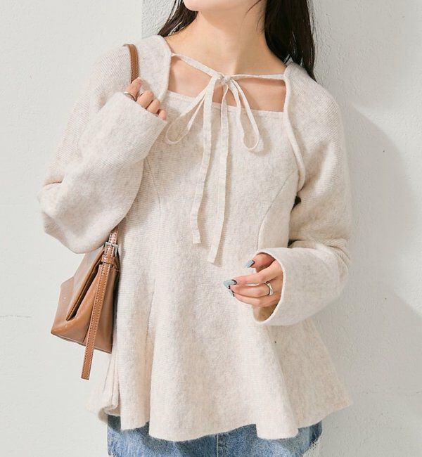  「スクエアネックペプラムニット」|ニット・セーター|アイボリー