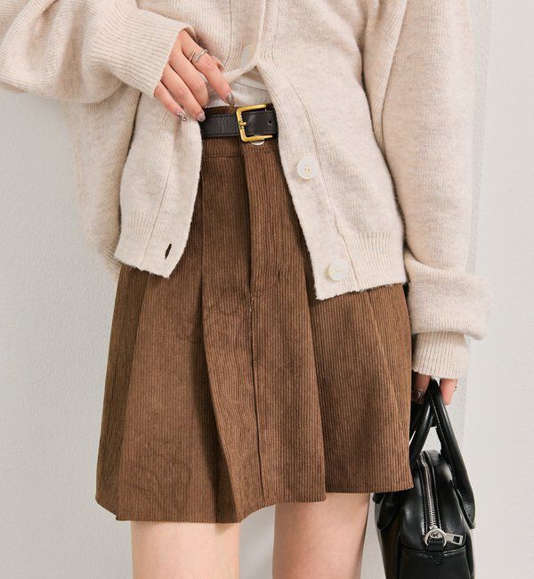  「ベルト付きコーデュロイミニスカート」|スカート|