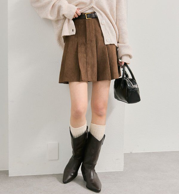  「ベルト付きコーデュロイミニスカート」|スカート|