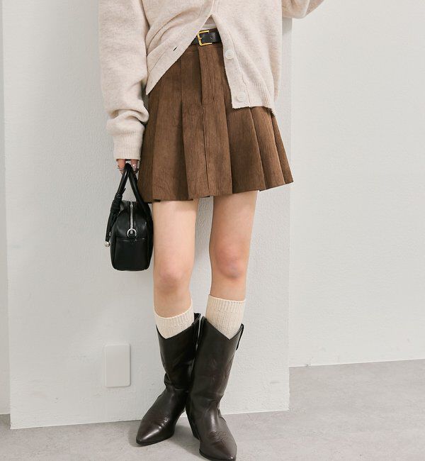  「ベルト付きコーデュロイミニスカート」|スカート|