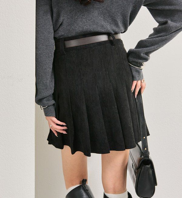  「ベルト付きコーデュロイミニスカート」|スカート|