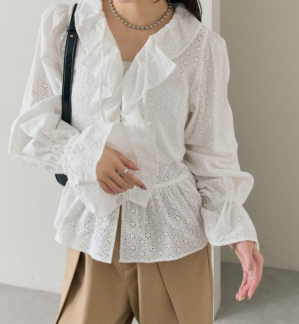  「フラワー刺繍フリルブラウス」|シャツ・ブラウス|