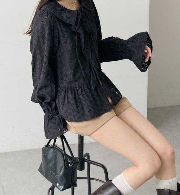  「フラワー刺繍フリルブラウス」|シャツ・ブラウス|