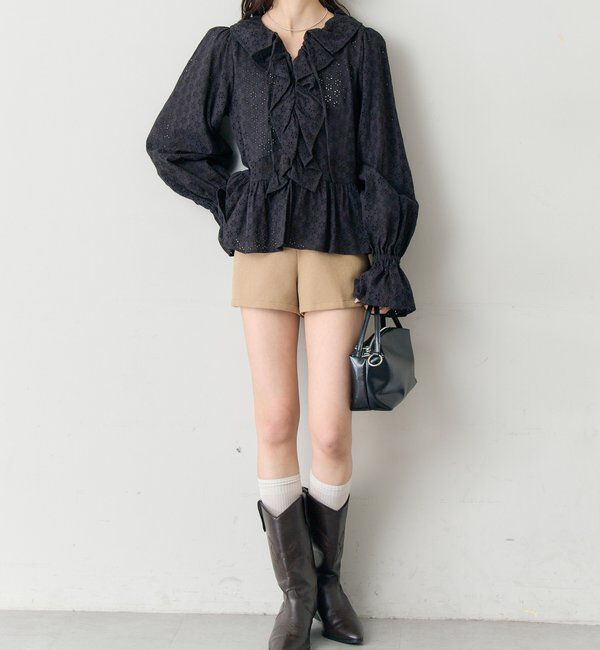  「フラワー刺繍フリルブラウス」|シャツ・ブラウス|