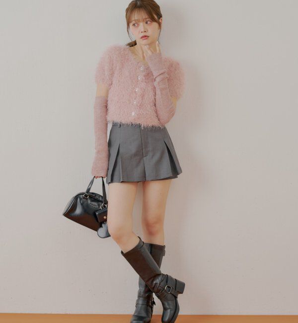  「リブアームウォーマー付シャギー半袖ニット」|ニット・セーター|