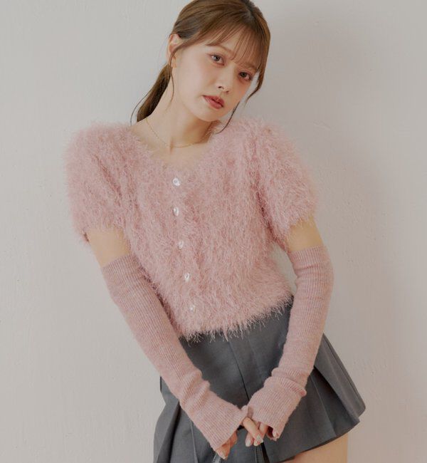  「リブアームウォーマー付シャギー半袖ニット」|ニット・セーター|