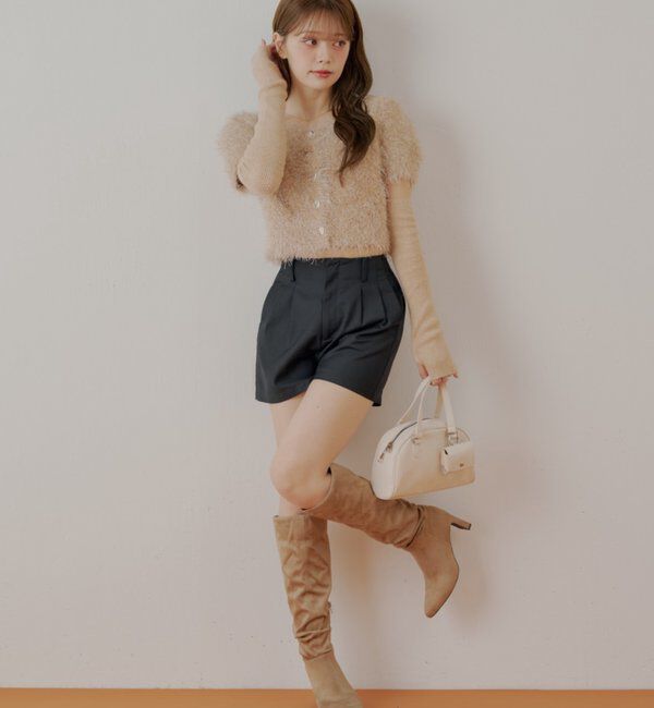  「リブアームウォーマー付シャギー半袖ニット」|ニット・セーター|