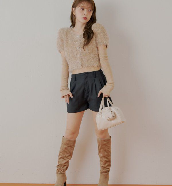  「リブアームウォーマー付シャギー半袖ニット」|ニット・セーター|