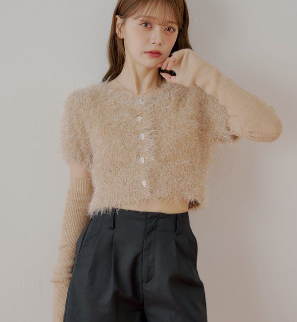  「リブアームウォーマー付シャギー半袖ニット」|ニット・セーター|